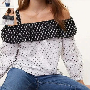 LOFT Geometric Cold Shoulder Black White Top